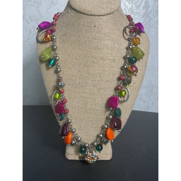 Colorful Beaded Necklace With Metal Balls & Lobster Clasp - Picture 5 of 5